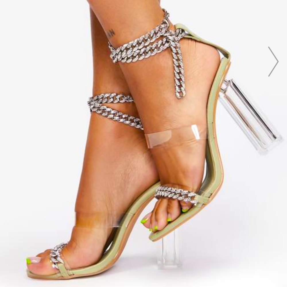 Glammed up Chain heels-Sage